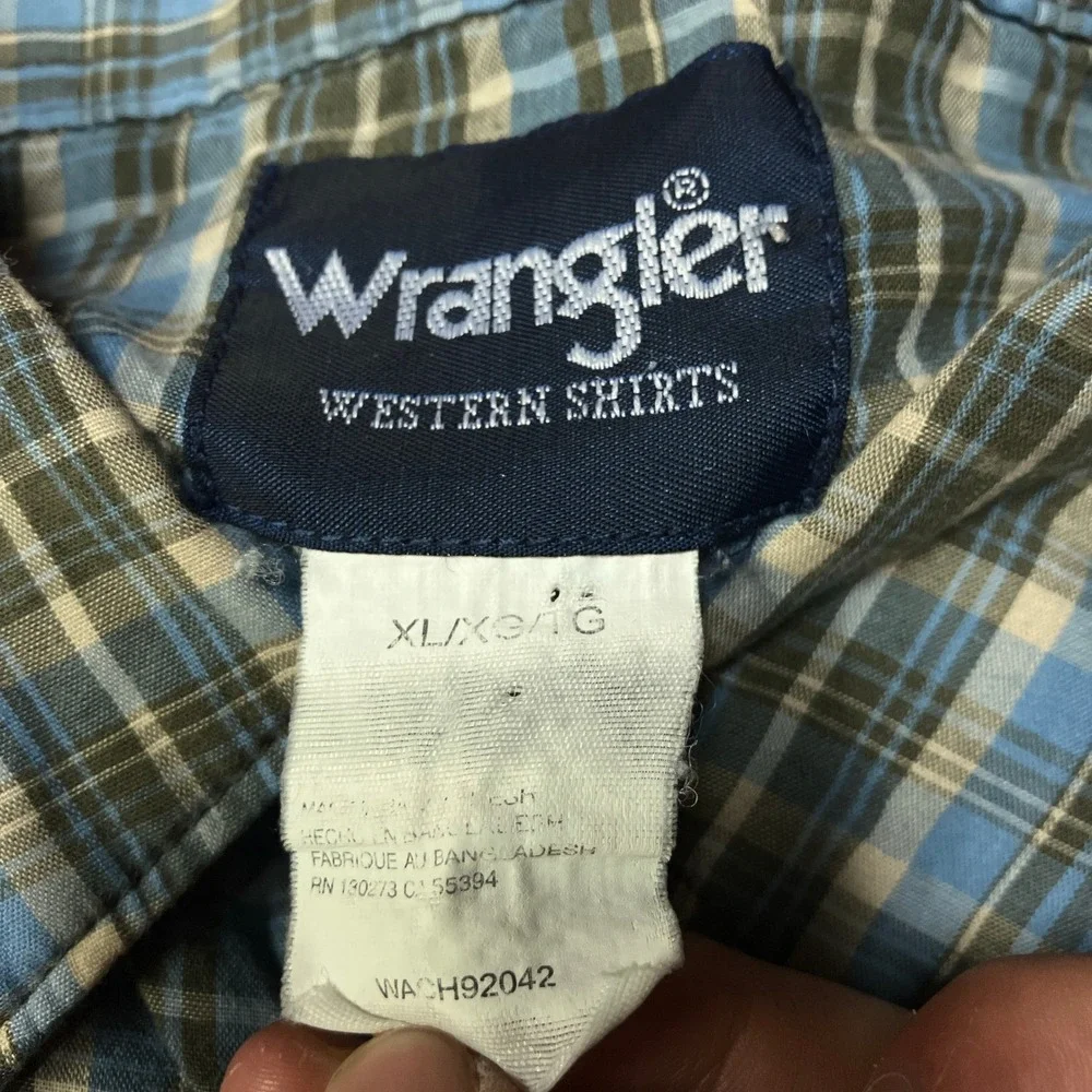 Vintage Wrangler Western Shirt Plaid Twill Western Pearl Snap Cowboy Retro Sz XL